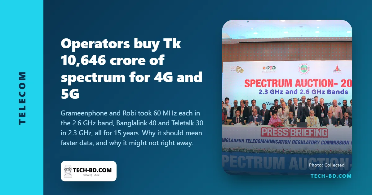 Operators buy Tk 10,646 crore of spectrum: what 190 MHz means for your 4G, and for 5G