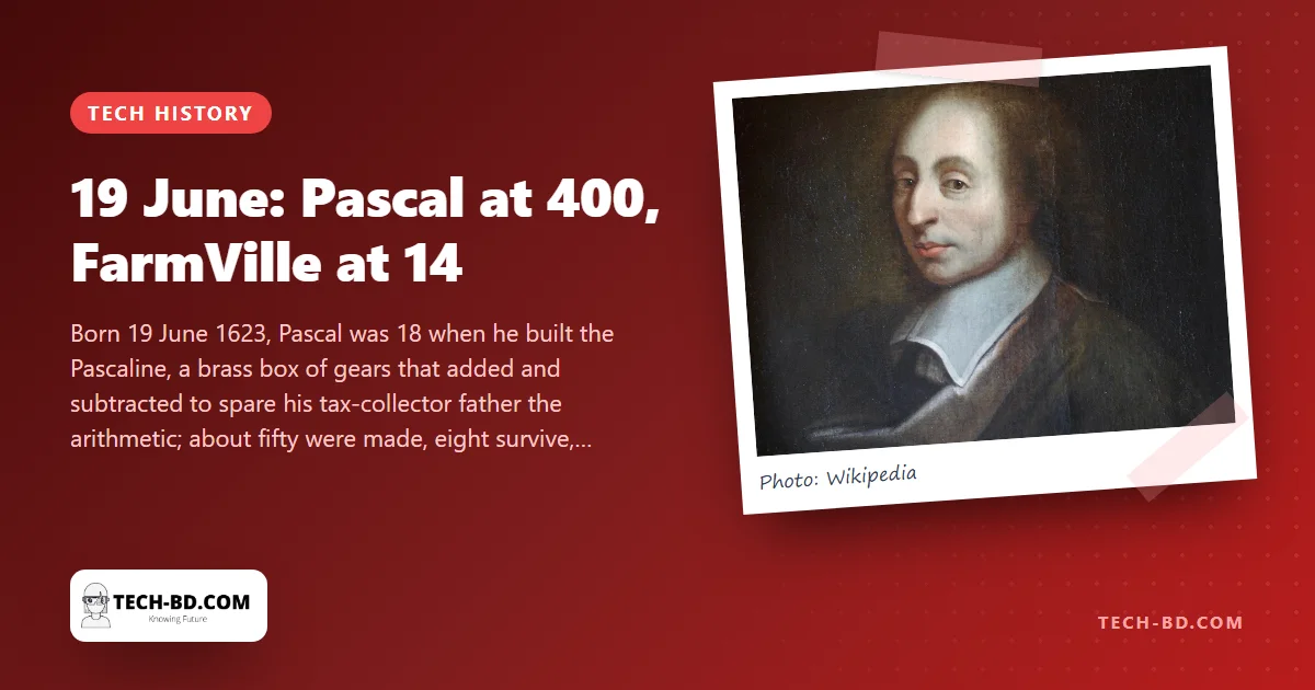 Blaise Pascal is 400 today: the teenager who built a calculator for his father’s tax office — and, on the same date, the game that taught Facebook how to make money