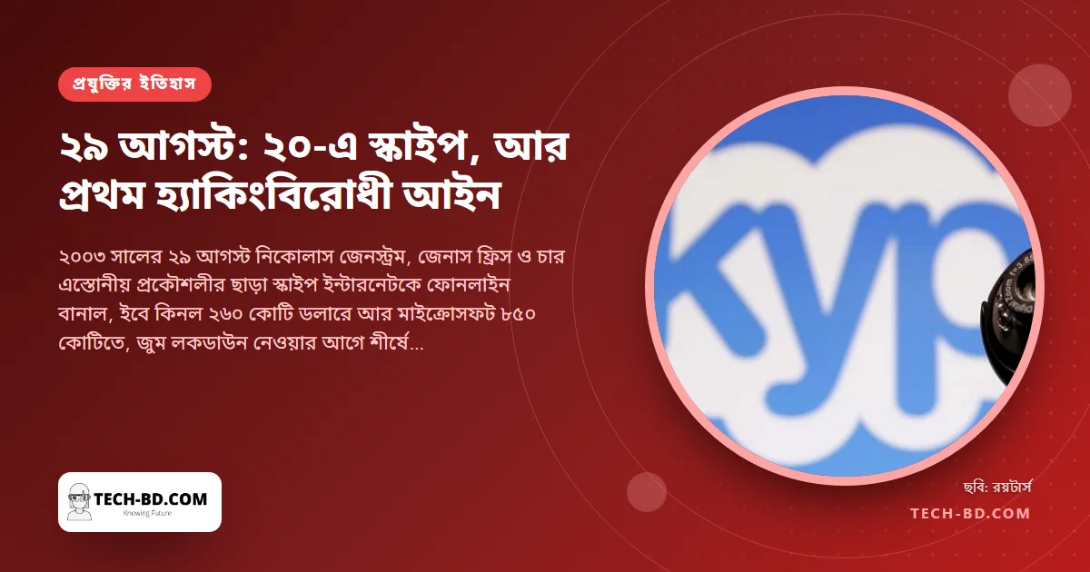 স্কাইপের ২০: যে এস্তোনীয় অ্যাপ আন্তর্জাতিক কল ফ্রি করল, ৮৫০ কোটি ডলারে বিক্রি হলো, আর মহামারি হারাল জুমের কাছে—আর একই তারিখে ব্রিটেনের প্রথম হ্যাকিং আইন