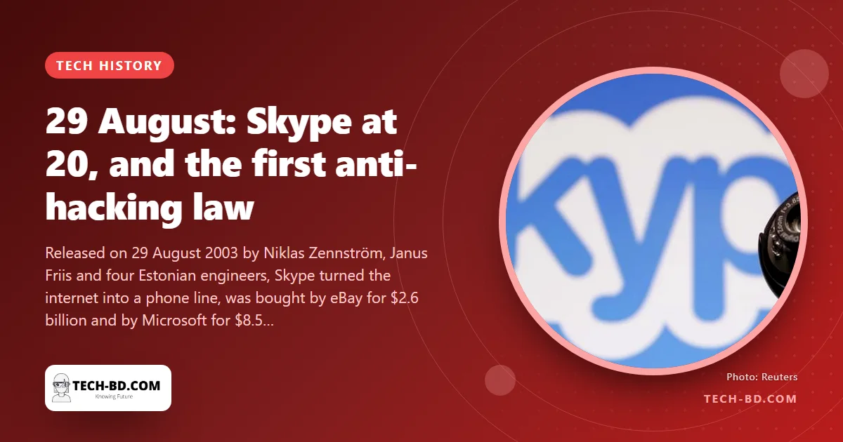 Skype is 20: the Estonian app that made international calls free, sold for $8.5 billion, and lost the pandemic to Zoom — and, on the same date, Britain’s first hacking law