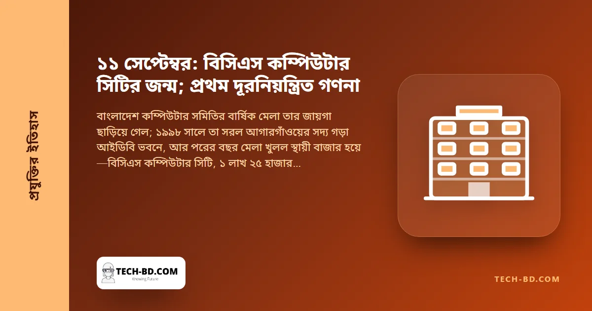 ১৯৯৯ সালের ১১ সেপ্টেম্বর: নতুন আইডিবি ভবনের একটি কম্পিউটার মেলা আর গুটিয়ে গেল না, আর বাংলাদেশ পেল প্রথম কম্পিউটার বাজার—আর, ১৯৪০-এ, প্রথম দূরের কম্পিউটিং