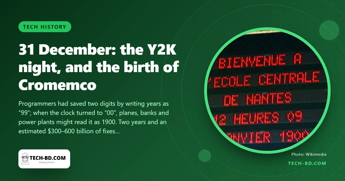 31 December 1999: the night the world waited for its computers to think it was 1900 — Y2K, the bug that cost hundreds of billions and, because of that, did almost nothing