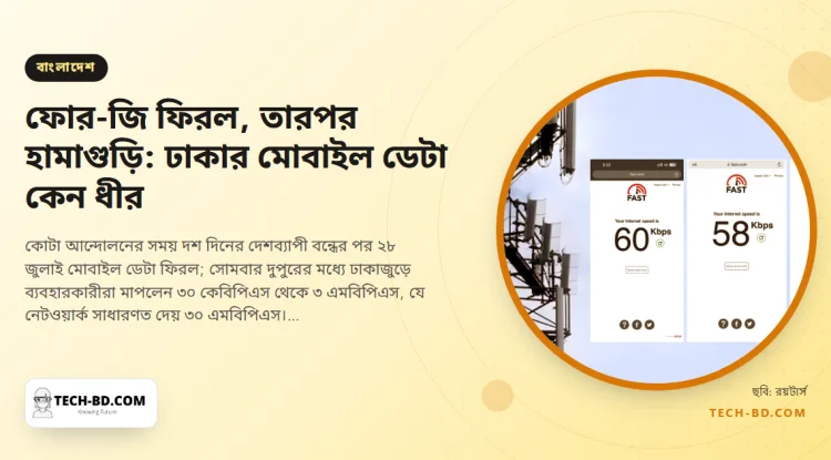 ফোর-জি ফেরার এক দিন পর ঢাকার মোবাইল ইন্টারনেট চলল ৩০ কেবিপিএসে—বিটিআরসি দায় দিল গুগলের ক্যাশ সার্ভার ভরাটকে, বলল কিছুই কমানো হচ্ছে না