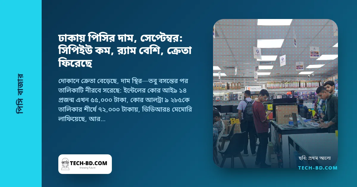 সেপ্টেম্বরের শেষে ঢাকার পিসি বাজার: কোর আই৯ ফেব্রুয়ারির চেয়ে ১৭ হাজার টাকা সস্তা, র‍্যাম দামি, আরটিএক্স ৫০৮০ পেরোল ১ লাখ ৯০ হাজার