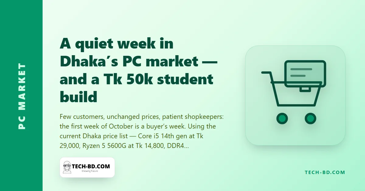 Dhaka’s computer markets are quiet and prices have not moved — which makes this the week to build a Tk 50,000 student PC. Here is the list