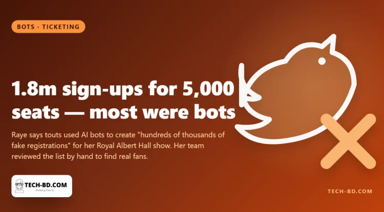 1.8 million people signed up for 5,000 seats, and the singer says most of them were bots