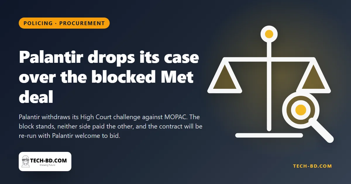 Palantir has dropped its court fight over a blocked £50m Met Police deal, and the settlement says the block was never about its ethics