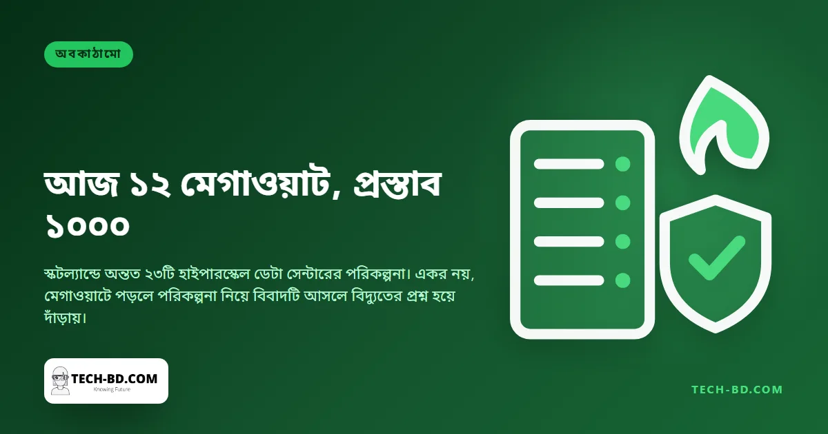 স্কটল্যান্ডের সবচেয়ে বড় ডেটা সেন্টার টানে ১২ মেগাওয়াট। প্রস্তাবিত ২৩টির একটি টানবে এক হাজার