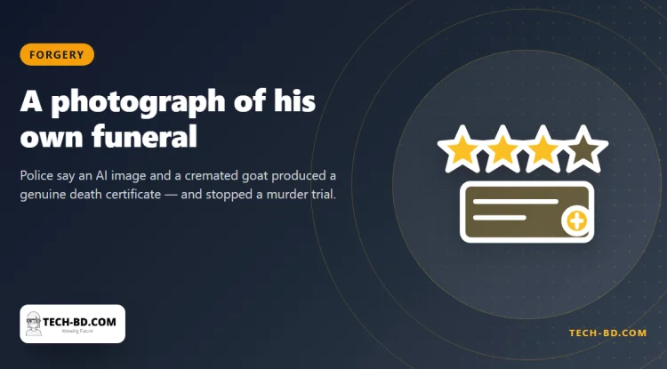 He burned a goat, generated a photograph of his own cremation, and got a real death certificate — the murder trial stopped for eighteen months